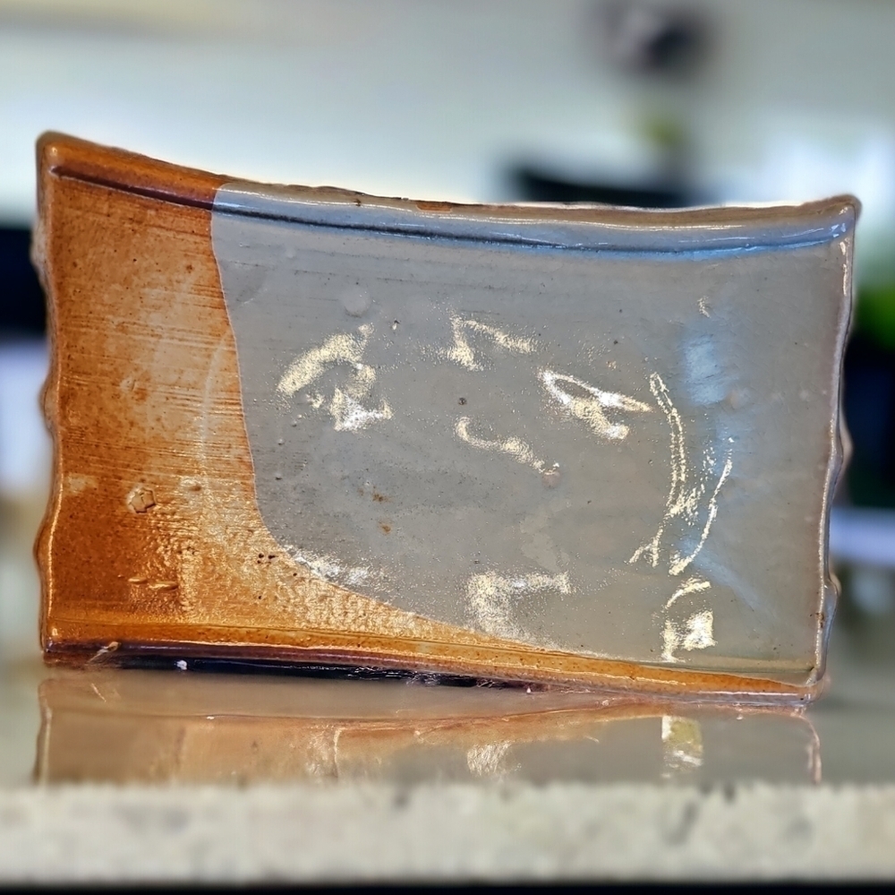 Studio Pottery Signed Grey And Brown Sleigh Tray - OS